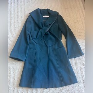 Elegant Teal Coat with Bow Detail Small